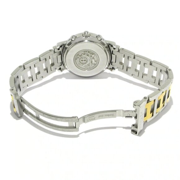 Auth HERMES Clipper Chronograph CL1.320 1****** Silver Gold Unisex Wrist Watch - Picture 7 of 12